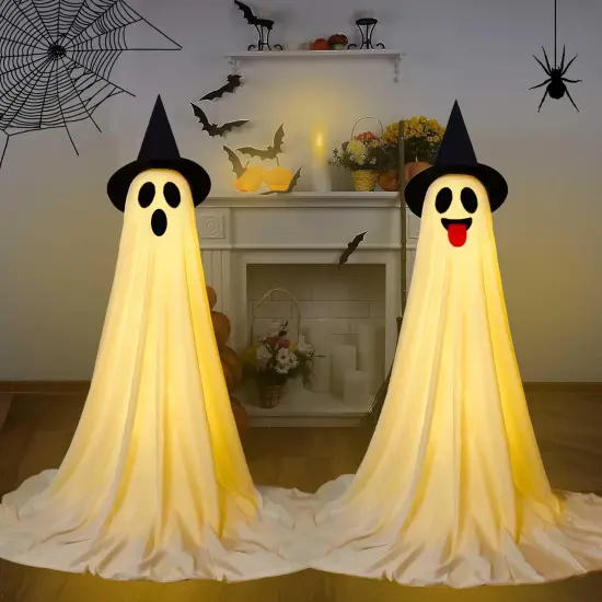 2 Packs Ghost Decor with Witch Hat Remote Control String Lights {4}