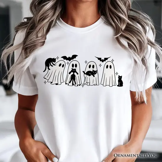 Ghosts and Cats Spooky T-Shirt, Whimsical Halloween Tee for Cozy Autumn Season {6}