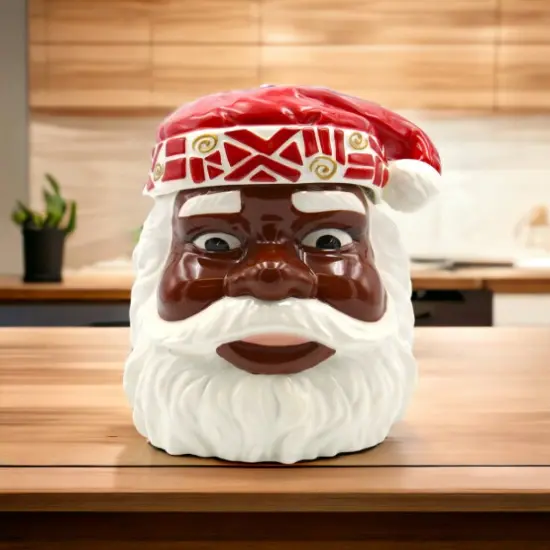 Ceramic African American Santa Cookie Jar, Home D&eacute;cor, Gift for Her, Gift for Mom, Kitchen D&eacute;cor, Christmas D&eacute;cor {1}