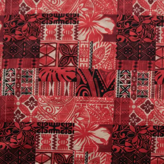 1 Yard Traditional Polynesian Tapa Print Soft Polyester Fabric 60 Inch Width Red {1}