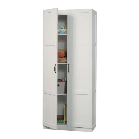 White Wardrobe Storage Cabinet with 4 Shelves and Panel Doors {1}