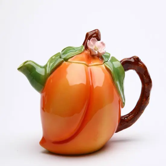 Ceramic Peach Teapot, Gift for Her, Gift for Mom, Tea Party Décor, Café Décor, Farmhouse Kitchen Décor {3}