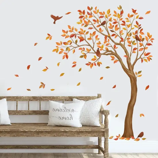 Fall Large Tree Wall Stickers Autumn Falling Leaves Peel and Stick Wall Art Decals {2}
