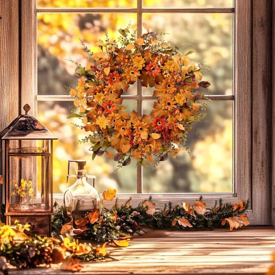 22 Inch Artificial Fall Wreath {4}