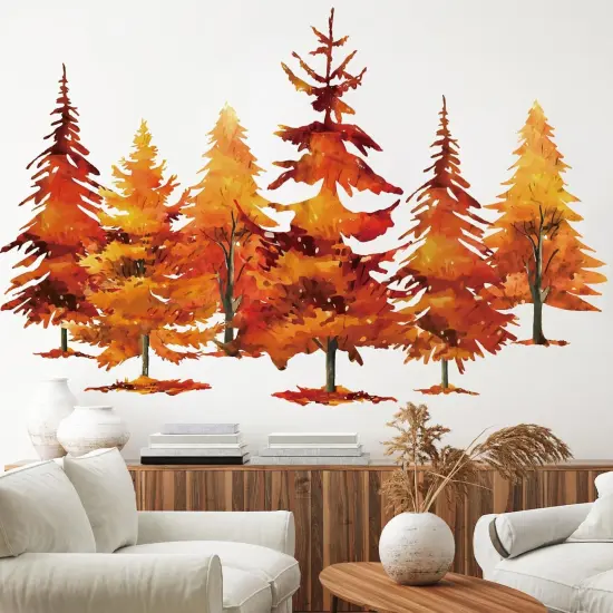 Fall Wall Stickers Watercolor Burnt Orange Maple Tree Wall Decals ,11.8 x 35.4 Inch, 3 Sheets {3}