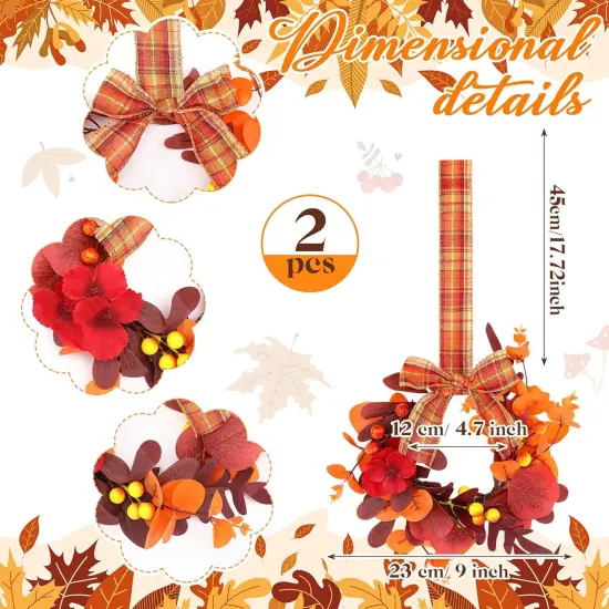2 Pcs 9" Mini Fall Wreaths - Autumn Leaves Style {2}