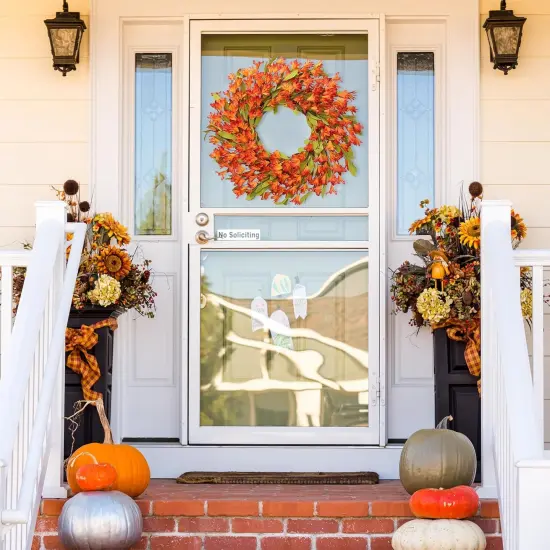 Artificial Fall Wreath 22&rsquo;&rsquo; Autumn Front Door Wreath with Forsythia Flowers {2}