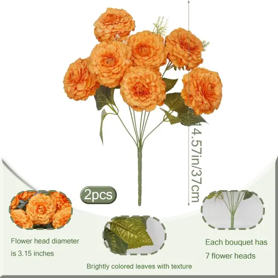 2 Pcs Artificial Zinnias Flowers with Stems - Orange {2}