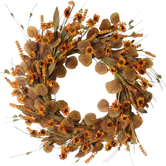 22 Inch Fall Wreath with Eucalyptus Leaves {1}