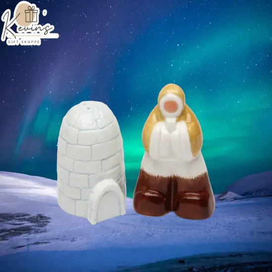 Hand Painted Ceramic Eskimo With Igloo Salt & Pepper Shakers, Home D&eacute;cor, Gift for Her, Gift for Mom, Kitchen D&eacute;cor {1}