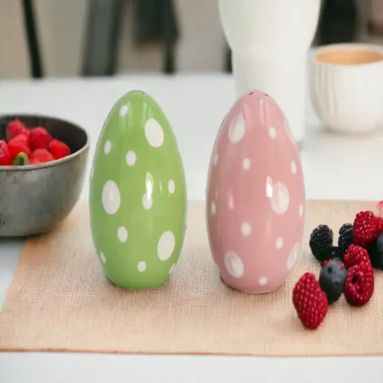 Ceramic Spotted Pink and Green Easter Egg Salt and Pepper Shakers, Gift for Her, Gift for Mom, Kitchen D&eacute;cor, Spring D&eacute;cor, Easter D&eacute;cor {3}