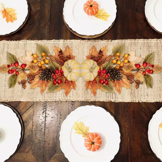 2PCS Artificial Pumpkin Pine Cone Maple Beech Leaves with Red Berries {4}