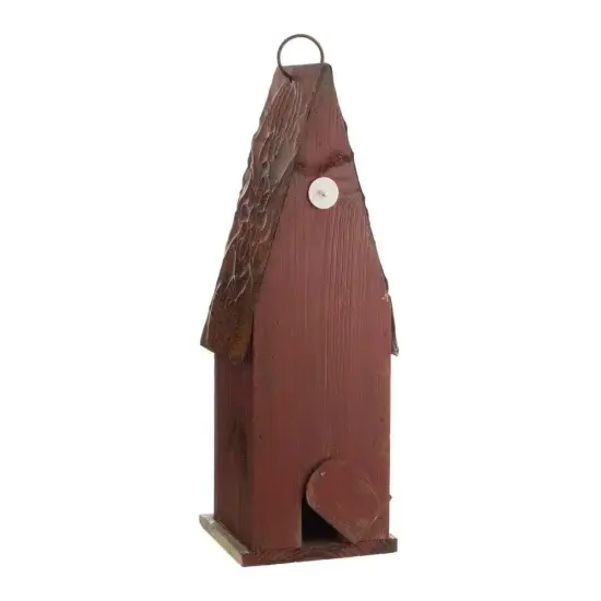 Rustic Brown Solid Wood and Iron Birdhouse with Metal Roof Hanging Ring {5}