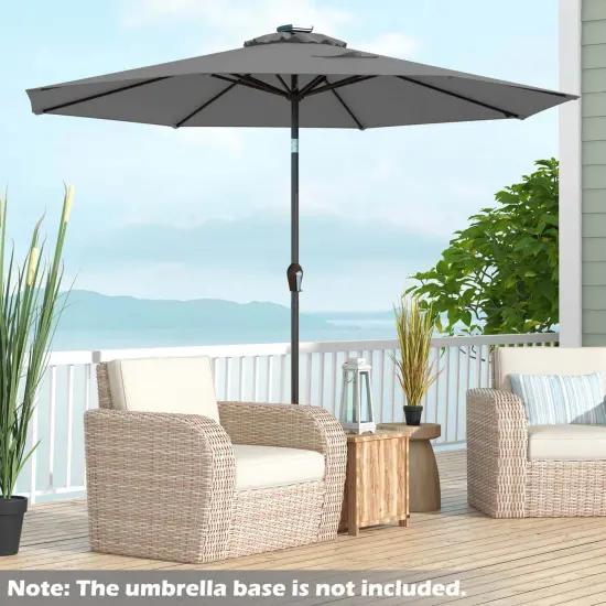 Costway 10' Solar LED Lighted Patio Market Umbrella Shade Tilt Adjustment Crank Tan/Beige/Blue/Navy/Burgundy/Gray {2}