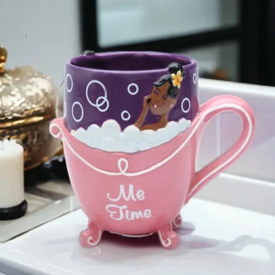 Ceramic African American Lady Me Time Mug, Home D&eacute;cor, Gift for Her, Mom, Friend, or Coworker, Kitchen D&eacute;cor {1}