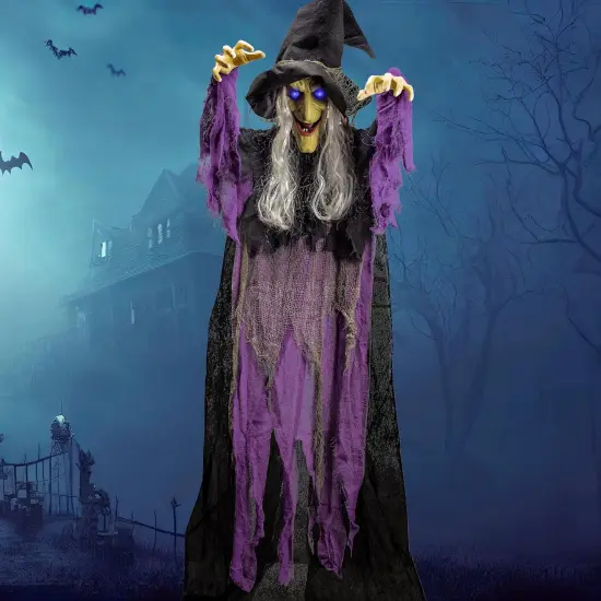 72&rdquo; Halloween Hanging Witch Decorations Outdoor - Purple {1}