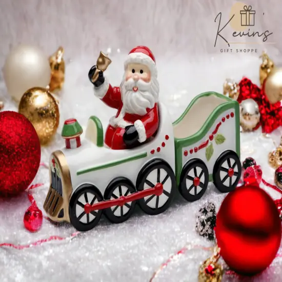 Ceramic Christmas Santa Driving Train Salt & Pepper Shakers With Sugar Pack Holder, Home D&eacute;cor, Gift for Her, Gift for Mom, Kitchen D&eacute;cor {1}