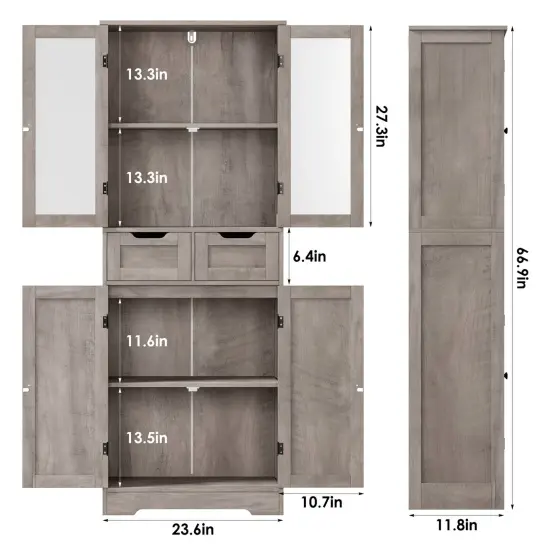 Farmhouse Bathroom Linen Cabinet with Storage Drawers in Grey Taupe Wood Finish {2}