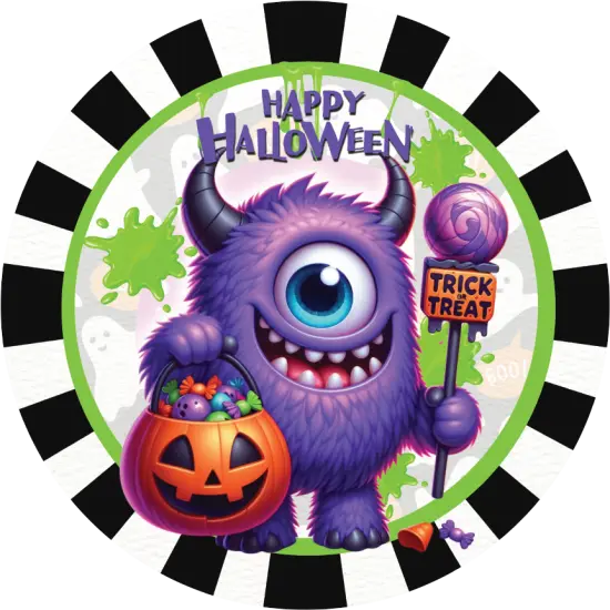 Happy Halloween Purple Monster Sign {2}