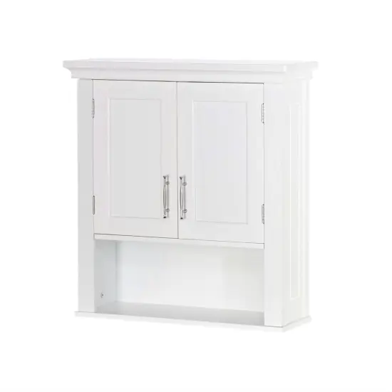 White Bathroom Wall Cabinet with Adjustable Shelf Drawer and Open Storage Cupboard {1}