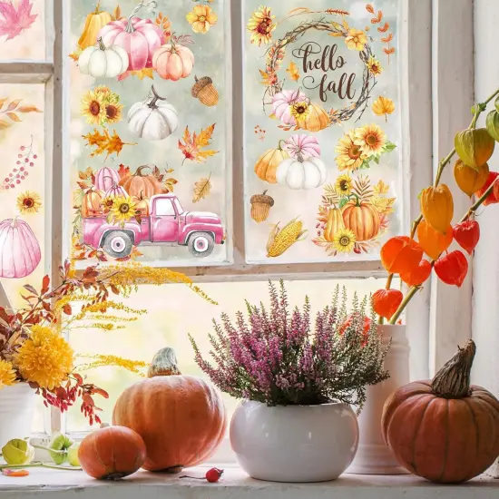 12 Sheet Fall Rub on Transfers Pink Orange Pumpkin Sunflower Transfer Stickers {2}