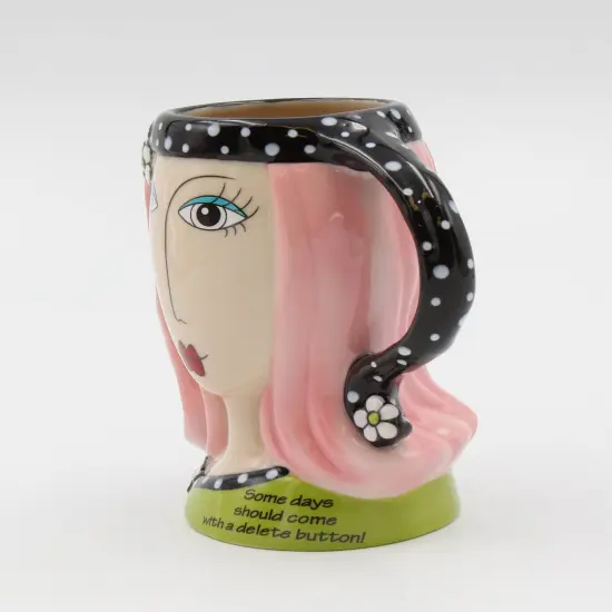 Ceramic Pink Hair Lady Cup, Home D&eacute;cor, Gift for Her, Mom, Friend, or Coworker, Kitchen D&eacute;cor {3}
