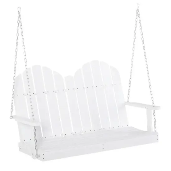 White Solid Wood 2-Seater Hanging Porch Swing for Outdoor Relaxation {4}