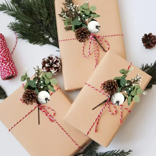 6PCS Greenery Stems with White Pumpkin Pinecones {5}