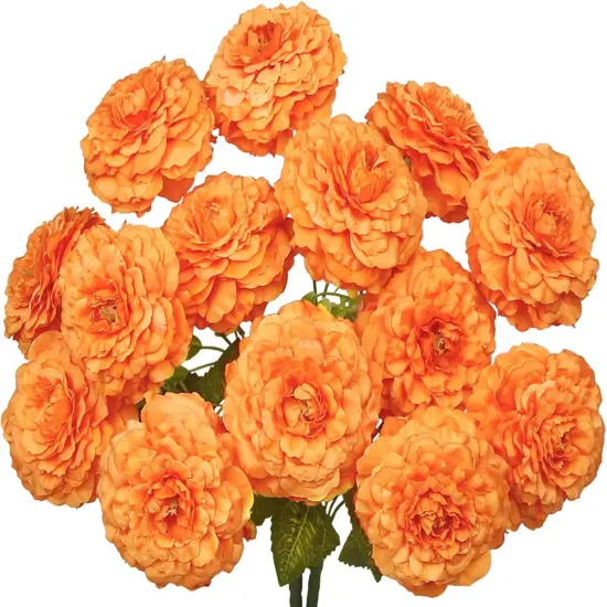 2 Pcs Artificial Zinnias Flowers with Stems - Orange {1}
