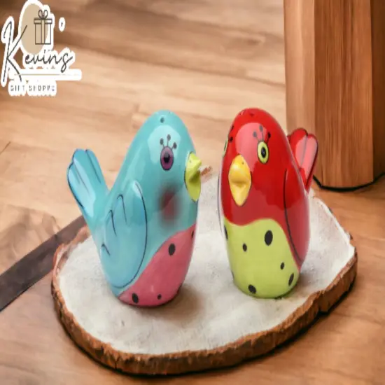 Ceramic Dotted Red And Blue Love Birds Salt & Pepper Shakers, Home D&eacute;cor, Gift for Her, Gift for Mom, Kitchen D&eacute;cor, Birdwatcher Gift {1}