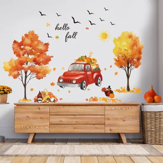 Fall Tree Wall Sticker Autumn Pumpkin Wall Decal DIY Red Truck {4}