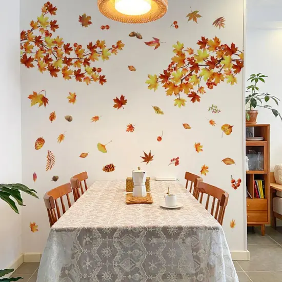Fall Leaves Wall Decal DIY Fall Maple Leaves Pumpkins Wall Stickers {2}
