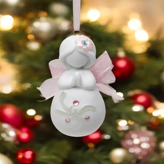 Ceramic Sweet Little Prayer Angel with Ribbon Wings Ornament, Home D&eacute;cor, Religious D&eacute;cor, Religious Gift, Church D&eacute;cor, Baptism Gift {1}