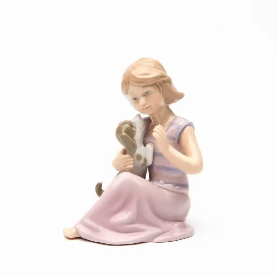 Ceramic Little Girl Playing with Dog Figurine, Home Décor, Gift for Her, Gift for Mom, Kitchen Décor, Dog Lover Gift, Pet Loss Gift {3}