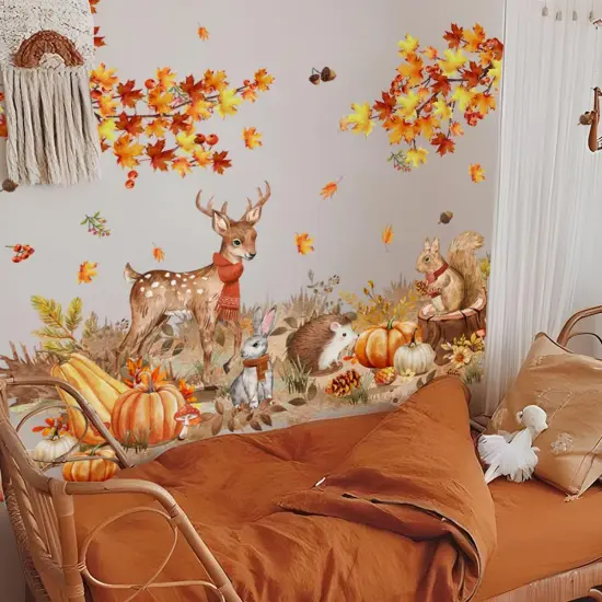 Fall Maple Leaves Wall Decal Thanksgiving Pumpkin Wall Sticker {3}