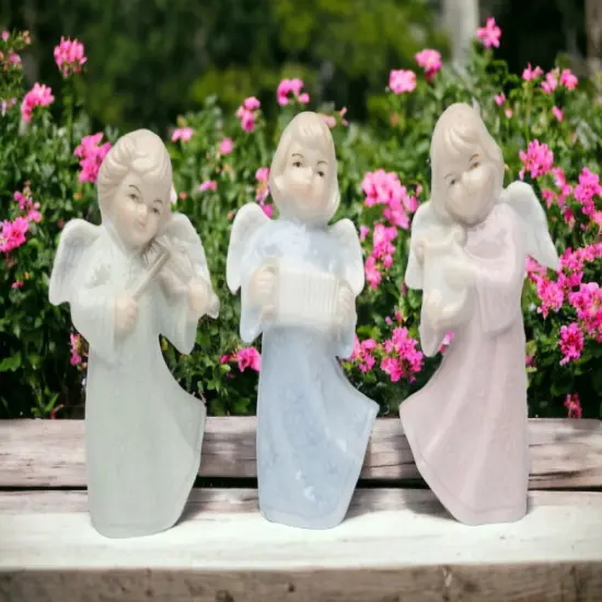 Ceramic Joyful Angels Figurines (Set Of 3), Religious D&eacute;cor, Religious Gift, Church D&eacute;cor, Church Gift, Baptism Gift {1}