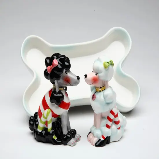 Ceramic Poodle Dogs Salt & Pepper in Bone Tray, Home D&eacute;cor, Gift for Her, Gift for Mom, Kitchen D&eacute;cor, Dog Lover Gift, Pet Loss Gift {3}