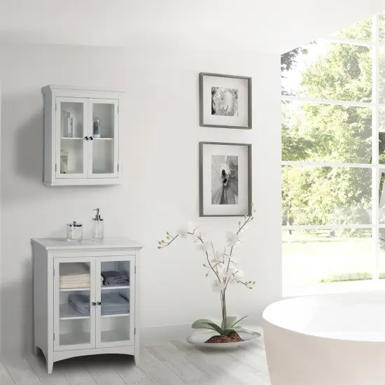 Classic White Wall Mounted Bathroom Cabinet with 2 Doors and Shelves MDF Storage Organizer {3}
