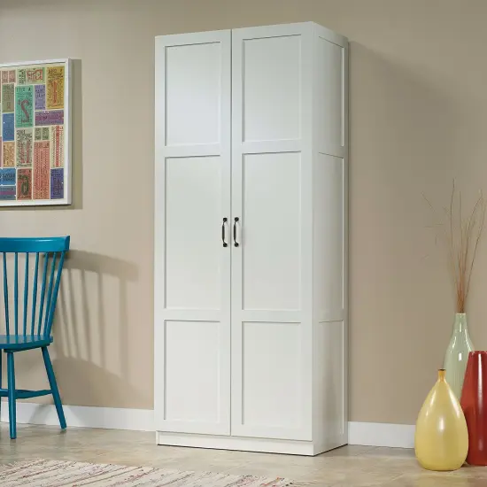 White Wardrobe Storage Cabinet with 4 Shelves and Panel Doors {2}