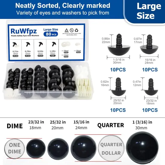 Large Safety Eyes for Amigurumi Crochet 18-30mm 4 Sizes {2}