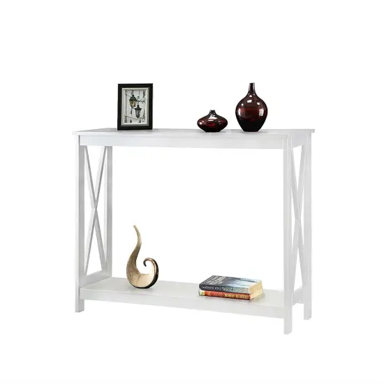 Modern Wood Entryway Sofa Console Table with Bottom Shelf for Living Room and Hallway White {1}