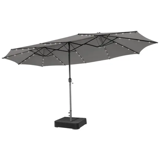 Costway 15Ft Patio Double-Sided Solar LED Market Umbrella Crank Base Beige/Tan/Orange/Burgundy/Gray/Turquoise {1}