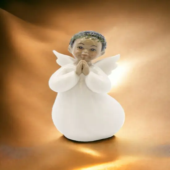Ceramic African American Guardian Angel Boy Figurine, Home Décor, Religious Décor, Religious Gift, Church Décor, Baptism Gift {1}