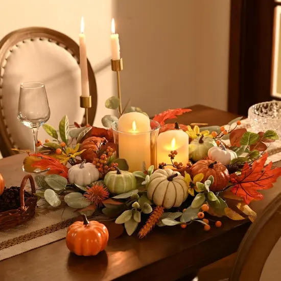 24'' Collapsible Fall Wreath with Lights {3}