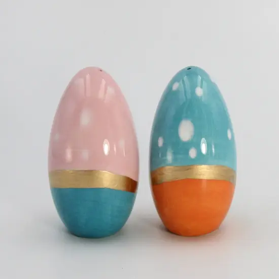 Ceramic Blue and Pink Easter Eggs with Gold Accent Salt and Pepper Shakers, Gift for Her, Gift for Mom, Kitchen D&eacute;cor, Spring D&eacute;cor {4}