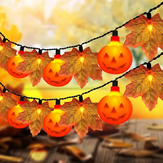 Red Maple Leaf with Pumpkin LED Lights - Pumpkin Leaf Lights {1}