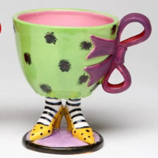 Ceramic Green Cup with Purple Bow on Yellow Heels, Home D&eacute;cor, Gift for Her, Mom, Friend, or Coworker, Kitchen D&eacute;cor, Office Decor {3}