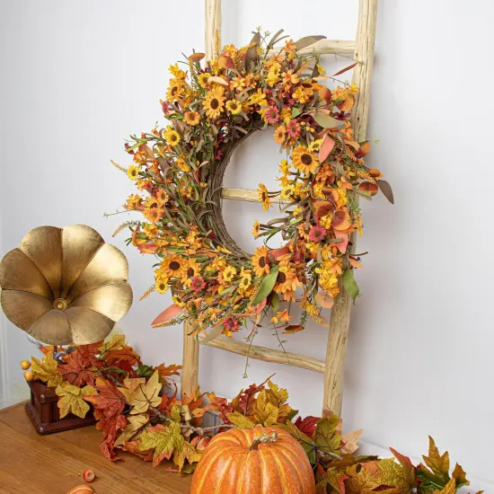 22 Inch Artificial Fall Wreath - Orange {5}