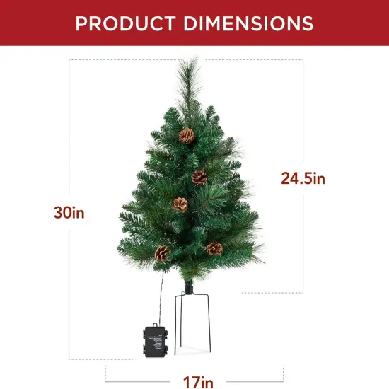 24.5in Pre-Lit Outdoor Christmas Trees, Battery Operated Holiday Pair with LED Lights Green {2}