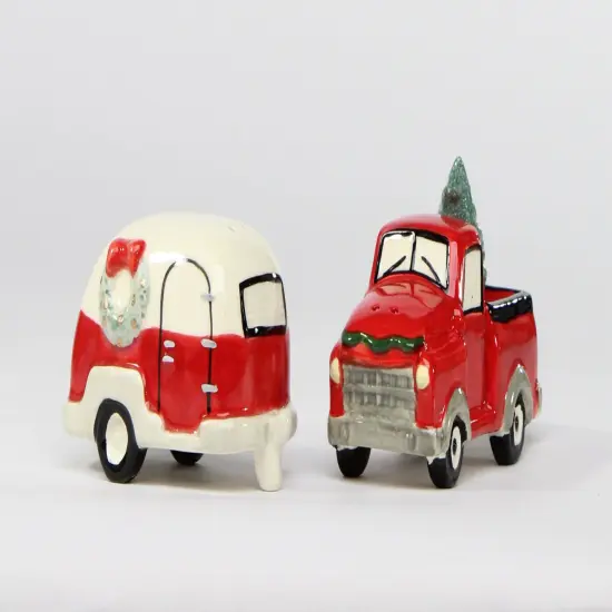Ceramic Red Truck with Christmas Tree & Trailer Salt And Pepper Shakers, Home D&eacute;cor, Gift for Her, Gift for Mom, Kitchen D&eacute;cor {3}